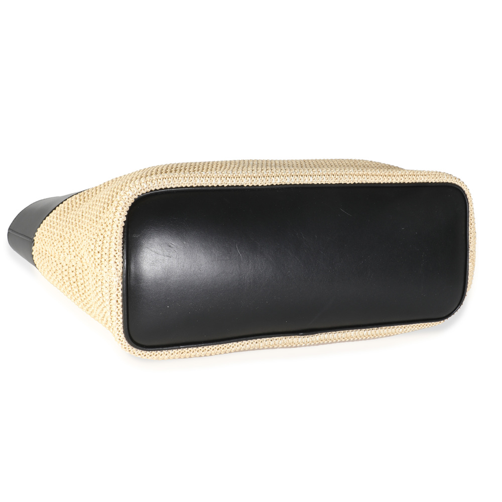 Saint Laurent Black Leather Beige Raffia Medium Boucle Shopper Tote - Picture 5 of 7